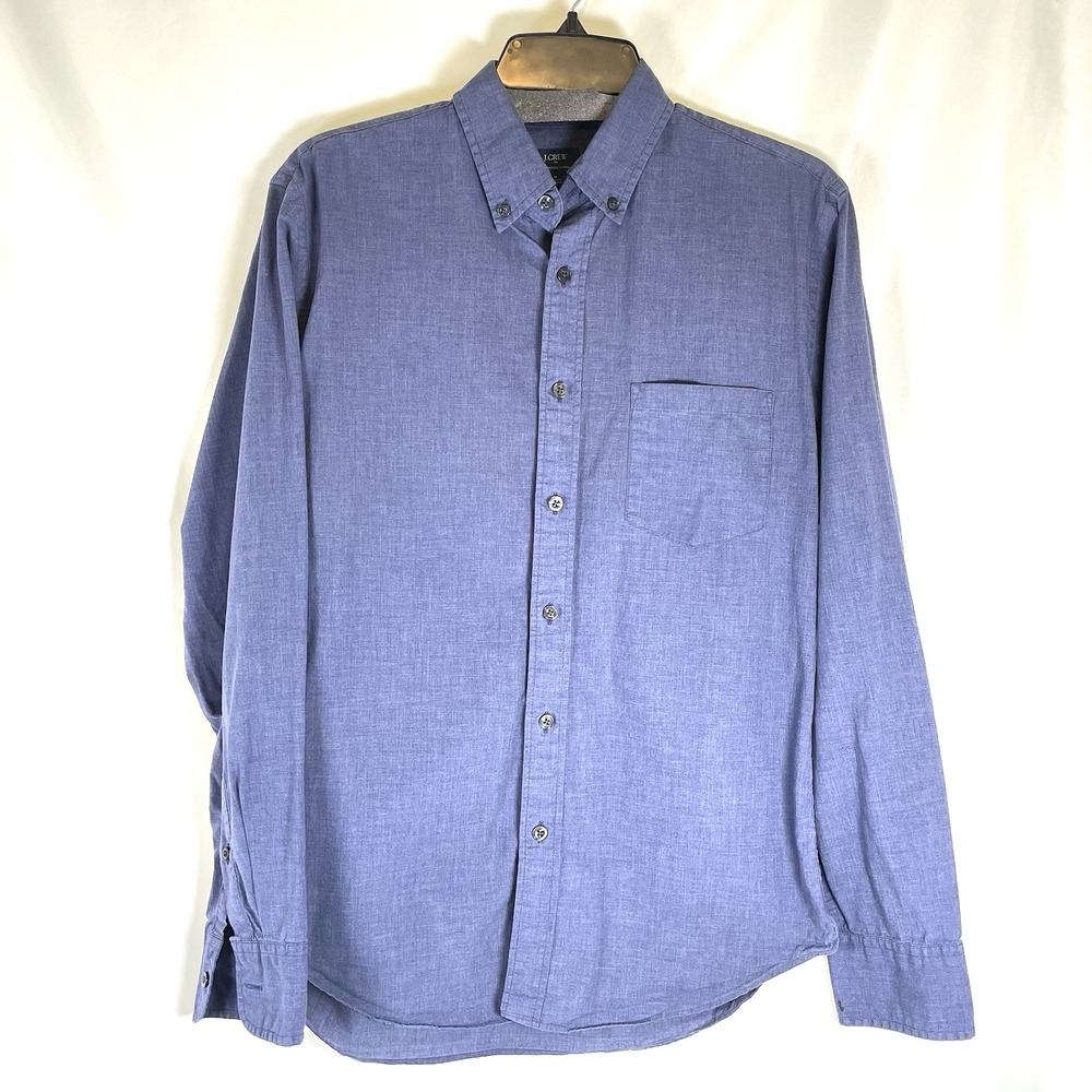 J Crew Mens Medium Blue Heathered Cotton Tailored Button Down Long Sleeve Shirt